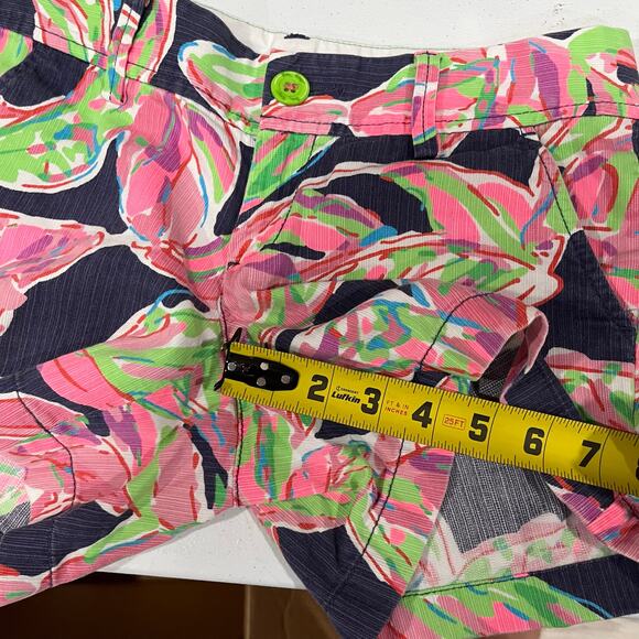Lilly Pulitzer Women Callahan Shorts In The Vias Navy Pink Leaves Feathers Sz 00 - Picture 10 of 10